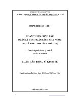 Hoàn thiện công tác quản lý thu ngân sách nhà nước thị xã phú thọ, tỉnh phú thọ 
