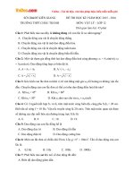 Đề thi học kì 1 môn Vật lý lớp 12 trường THPT Châu Thành, Kiên Giang năm học 2015 - 2016