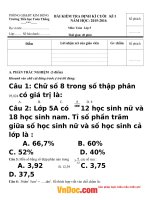 Đề thi học kì 1 lớp 5 môn Toán, Tiếng Việt trường tiểu học Toàn Thắng năm 2015 - 2016