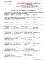 Bộ đề thi chọn học sinh giỏi môn tiếng anh lớp 12 tỉnh thái bình năm 2015   2016 