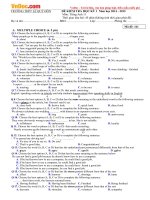 Bộ đề kiểm tra học kì 1 môn tiếng anh lớp 11 trường THPT lê quý đôn, quảng nam năm 2014   2015   đề thi hết học kì 1 môn tiếng anh lớp 11 có đáp án 