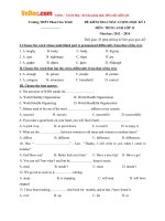 Đề kiểm tra chất lượng học kỳ 1 môn tiếng anh lớp 12 trường THPT phan chu trinh năm học 2013   2014 