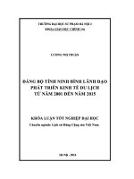 Khoá luận tốt nghiệp đảng bộ tỉnh ninh bình lãnh đạo phát triển kinh tế du lịch từ năm 2001 đến năm 2015