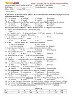 Bộ đề thi học kì 1 môn tiếng anh lớp 10 trường THPT thị xã quảng trị   đề thi hết học kì 1 môn tiếng anh lớp 10 có đáp án 