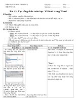 Giáo án tin học lớp 8 tuan 31 tiết 61 (tao cong thuc toan hoc va ve hinh trong word) 