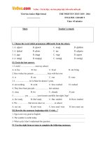 Bài kiểm tra số 1 môn tiếng anh lớp 9 trường THCS tích sơn, vĩnh phúc năm học 2015   2016   đề thi tiếng anh lớp 9 có đáp án 