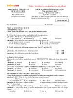 Bộ đề thi học kì 2 môn tiếng anh lớp 11 tỉnh đồng tháp năm 2014   2015   đề thi học kỳ 2 môn tiếng anh lớp 11 có đáp án và file nghe 