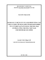 Đánh giá và đề xuất các giải pháp nâng cao chất lượng tín dụng đối với doanh nghiệp vừa và nhỏ tại ngân hàng thương mại cổ phần công thương việt nam chi nhánh quang minh 