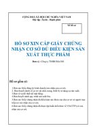 HỒ SƠ XIN CẤP GIẤY CHỨNG NHẬN CƠ SỞ ĐỦ ĐIỀU KIỆN SẢN XUẤT THỰC PHẨM (sp bia)