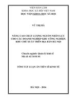 Nâng cao chất lượng nguồn nhân lực cho các doanh nghiệp khu công nghiệp, khu chế xuất trên địa bàn hà nội (TT)