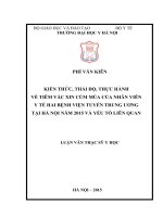 KIẾN THỨC, THÁI ĐỘ, THỰC HÀNH  VỀ TIÊM VẮC XIN CÚM MÙA CỦA NHÂN VIÊN  Y TẾ HAI BỆNH VIỆN TUYẾN TRUNG ƯƠNG  TẠI HÀ NỘI NĂM 2015 VÀ YẾU TỐ LIÊN QUAN