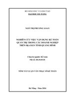 Nghiên cứu việc vận dụng kế toán quản trị trong các doanh nghiệp trên địa bàn tỉnh quảng bình 