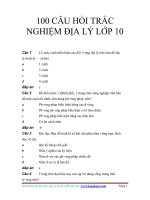 TUYỂN TẬP CÁC CÂU HỎI TRẮC NGHIỆM ĐỊA LÍ LỚP 10 (CÓ ĐÁP ÁN)