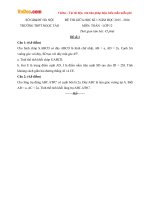 Đề thi giữa học kì 1 môn Toán (hình học) lớp 12 trường THPT Ngọc Tảo, Hà Nội năm học 2015 - 2016