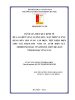 Đánh giá hiệu quả kinh tế hệ lai ghép năng lượng gió   mặt trời và ứng dụng đèn LED cung cấp điện, tiết kiệm điện cho các trạm BTS nằm xa lưới điện của mobifone hoặc vinafone trên địa bàn tỉnh bà rịa   vũng tàu 