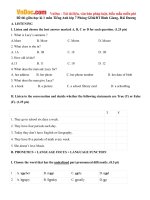 Đề thi giữa học kì 1 môn Tiếng Anh lớp 7 Phòng GD&ĐT Bình Giang, Hải Dương