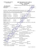 Đề thi khảo sát môn tiếng anh lớp 12 trường THPT chuyên nguyễn huệ hà nội năm 2016 