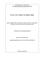 Hoàn thiện công tác quản lý dự án đầu tư xây dựng sử dụng nguồn vốn ngân sách nhà nước