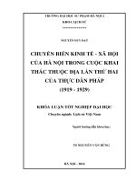 Chuyển biến kinh tế   xã hội của hà nội trong cuộc khai thác thuộc địa lần thứ 2 của thực dân pháp (1919   1929) 