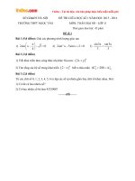 Đề thi giữa học kì 1 môn Toán (đại số) lớp 11 trường THPT Ngọc Tảo, Hà Nội năm học 2015 - 2016