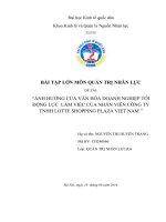 ẢNH HƯỞNG của văn hóa DOANH NGHIỆP tới ĐỘNG lực  làm VIỆC của NHÂN VIÊN CÔNG TY TNHH LOTTE SHOPPING PLAZA VIỆT NAM