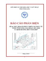 QUY HOẠCH PHÁT TRIỂN NGÀNH Y TẾ TỈNH VĨNH LONG GIAI ĐOẠN 2011-2020 VÀ ĐỊNH HƯỚNG ĐẾN NĂM 2030