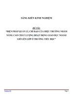BIỆN PHÁP QUẢN LÍ, CHỈ ĐẠO CỦA HIỆU TRƯỞNG NHẰM NÂNG CAO CHẤT LƯỢNG HOẠT ĐỘNG GIÁO DỤC NGOÀI GIỜ LÊN LỚP Ở TRƯỜNG TIỂU HỌC
