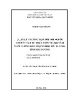 Quản lý trường hợp đối với người khuyết tật từ thực tiễn trung tâm nuôi dưỡng bảo trợ xã hội hải dương, tỉnh hải dương
