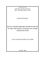Quản lý trường hợp với trẻ em mồ côi từ thực tiễn trung tâm công tác xã hội tỉnh quảng ninh 