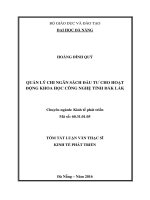 Quản lý chi ngân sách đầu tư cho hoạt động khoa học công nghệ tỉnh đắk lắk 