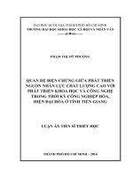 Quan hệ biện chứng giữa phát triển nguồn nhân lực chất lượng cao với phát triển khoa học và công nghệ trong thời kỳ công nghiệp hóa, hiện đại hóa ở tỉnh tiền giang 