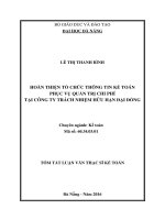 Hoàn thiện tổ chức thông tin kế toán phục vụ quản trị chi phí tại công ty trách nhiệm hữu hạn đại đồng 