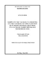 Nghiên cứu việc vận dụng và ảnh hưởng của việc vận dụng các công cụ kế toán quản trị đến thành quả hoạt động của các doanh nghiệp trên địa bàn thành phố đà nẵng 