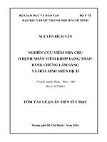 Nghiên cứu viêm nha chu trên bệnh nhân viêm khớp dạng thấp bằng chứng lâm sàng và hóa sinh miễn dịch 