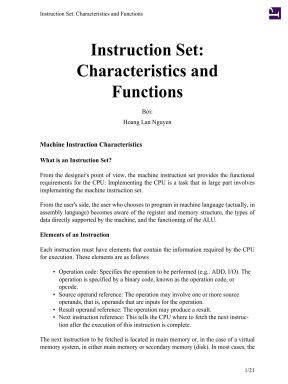 Instruction set characteristics and functions