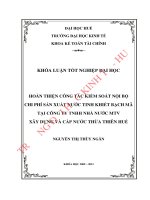 Hoàn thiện công tác kiểm soát nội bộ chi phí sản xuất nước tinh khiết bạch mã tại công ty TNHH NNMTV xây dựng và cấp nước thừa thiên huế 