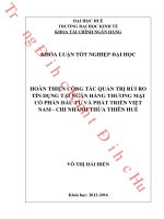 Hoàn thiện công tác quản trị rủi ro tín dụng tại ngân hàng thương mại cổ phần đầu tư và phát triển việt nam chi nhánh thừa thiên huế 