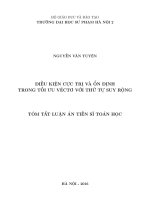 Điều kiện cực trị và ổn định trong tối ưu véctơ với thứ tự suy rộng (TT)