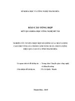 Nghiên cứu tuyển chọn một số giống lúa chất lượng cao cho vùng lúa thâm canh năng suất chất lượng hiệu quả cao của tỉnh Thanh Hóa