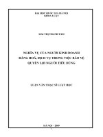 Nghĩa vụ của người kinh doanh hàng hoá, dịch vụ trong việc bảo vệ quyền lợi người tiêu dùng