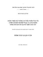 Hoàn thiện hệ thống chỉ tiêu phân tích tài chính doanh nghiệp phục vụ cho ngân hàng khi đưa ra quyết định cho vay