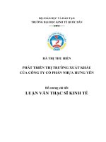 Luận văn thạc sỹ kinh tế:  Phát triển thị trường xuất khẩu của Công ty cổ phần Nhựa Hưng Yên