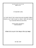 Ưu đãi thuế thu nhập doanh nghiệp theo pháp luật Việt Nam và thực tiễn áp dụng tại thanh phố Hải Dương