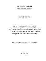 Quản lý hoạt động giáo dục giá trị sống, kỹ năng sống ở trường trung học phổ thông huyện thanh sơn, tỉnh phú thọ 