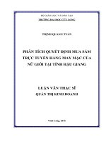 Phân tích quyết định mua sắm trực tuyến hàng may mặc của  nữ giới tại tỉnh Hậu Giang