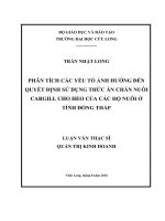 Phân tích các yếu tố ảnh hưởng đến quyết định sử dụng thức ăn Cargill cho heo của các hộ nuôi tại Tỉnh Đồng Tháp