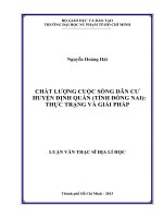 Chất lượng cuộc sống dân cư huyện Định Quán (tỉnh Đồng Nai) - Thực trạng và giải pháp