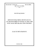 Kiểm soát hoạt động chuyển giá của các doanh nghiệp có vốn đầu tư trực tiếp nước ngoài trên địa bàn tỉnh Vĩnh Phúc