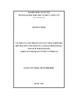 Tác động của thu hồi đất sản xuất nông nghiệp đến biến đổi chức năng kinh tế của hộ gia đình ở huyện nam sách tỉnh hải dương hiện nay (nghiên cứu trường hợp tại xã ái quốc và xã đồng lạc) 