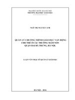 Quản lý chương trình giáo dục vận động cho trẻ ở các trường mầm non quận hai bà trưng, hà nội 